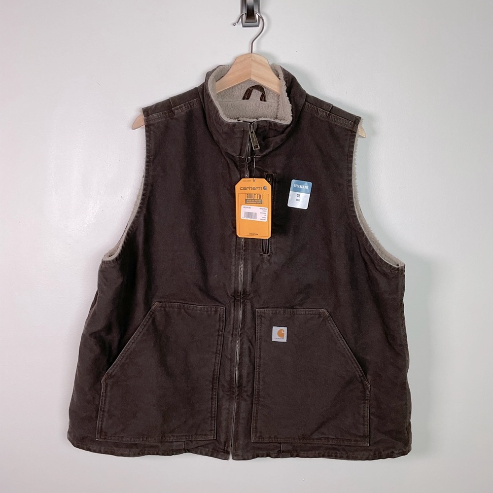 Carhartt Women's Relaxed Fit Washed Duck Sherpa-Lined Mock-Neck Vest Size 1X NWT